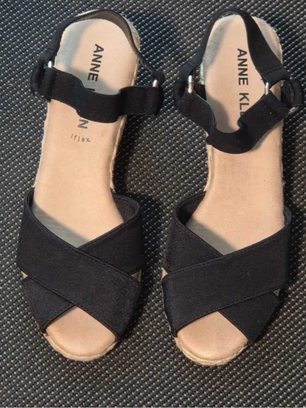 Anne Klein Black Espadrille Wedge Sandals